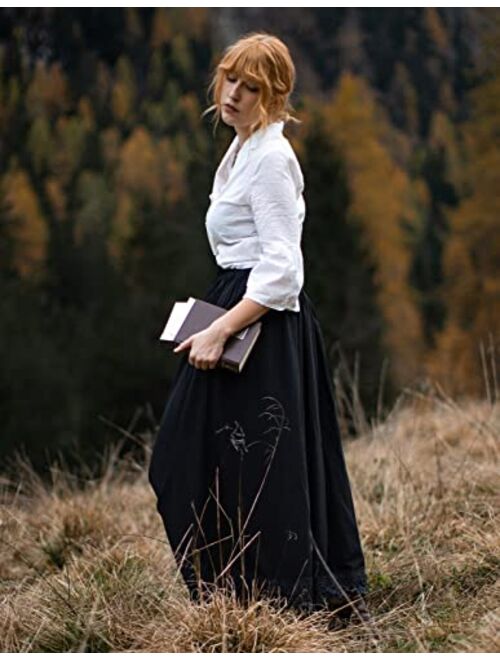 Scarlet Darkness Long Maxi Skirts for Women Elastic High Waist Drawstring Renaissance Skirt with Pockets
