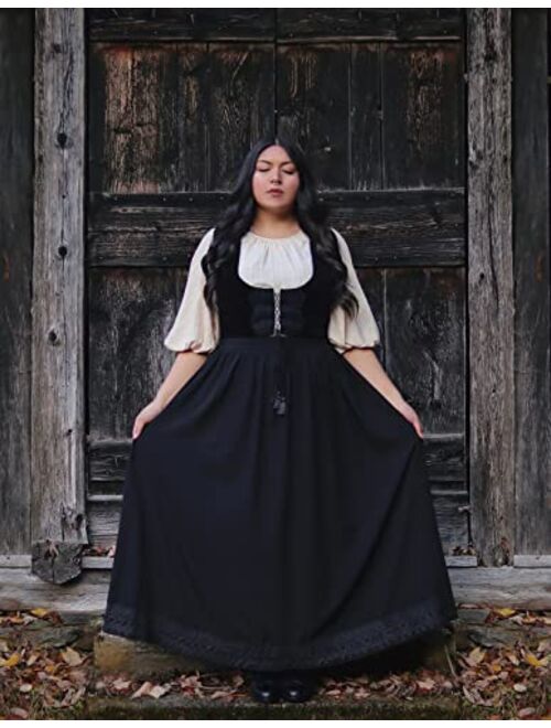 Scarlet Darkness Long Maxi Skirts for Women Elastic High Waist Drawstring Renaissance Skirt with Pockets