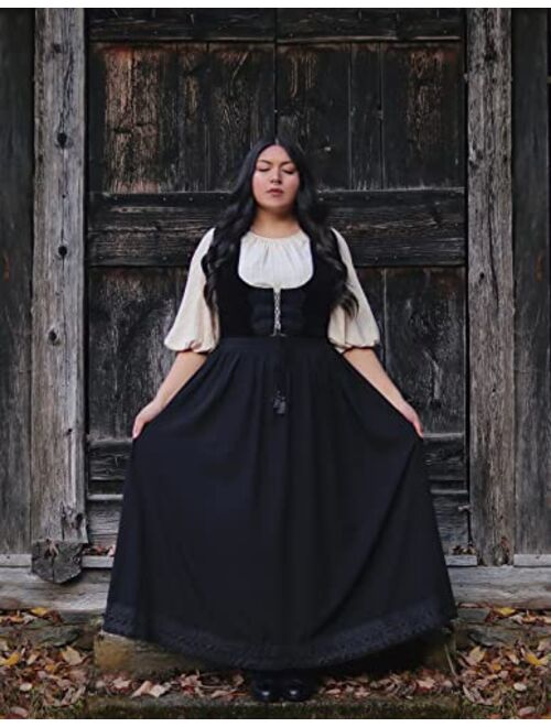 Scarlet Darkness Long Maxi Skirts for Women Elastic High Waist Drawstring Renaissance Skirt with Pockets