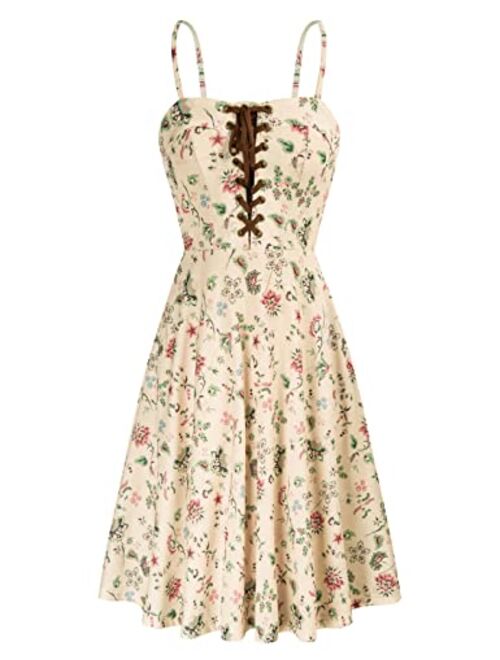 Scarlet Darkness Women's Sundress Summer Vintage Victorian Midi Dress with Pockets