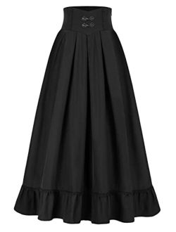 Women Long Skirt Vintage High Waist Victorian Maxi Skirt with Pockets