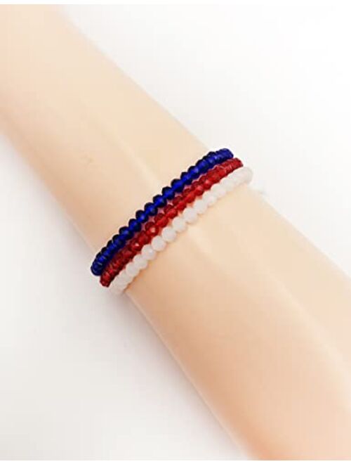 CEYIYA American Flag Bracelets for Women - Red White Blue Beadeds Bracelet Patriotic 4th of July Independence Day Gift