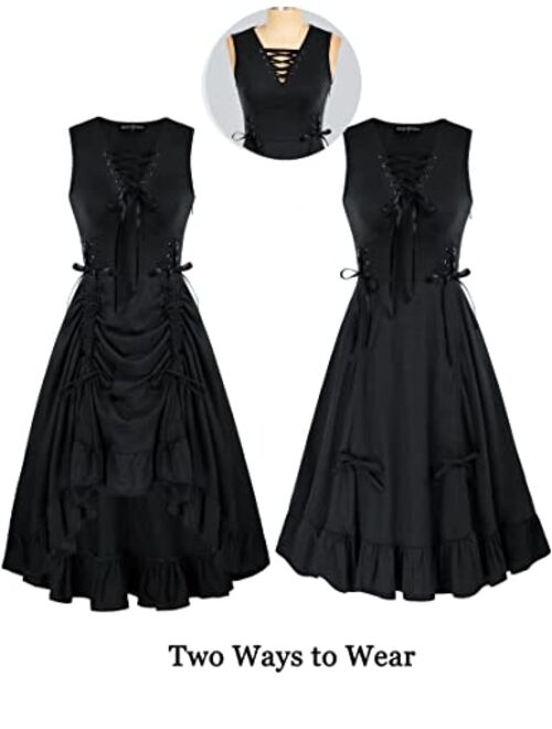 Scarlet Darkness Women Steampunk Gothic Dress Lace Up Ruffled Sleeveless High Low Dress