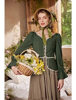 Women Renaissance Shirt Ruffle Peasant Blouse Lace Up Pirate Top