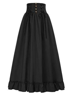 Women Maxi Skirt Vintage Edwardian High Waist A Line Victorian Long Skirt