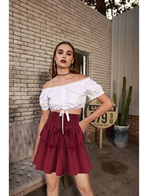 Scarlet Darkness Tiered Ruffle Skirts for Women Medieval Steampunk Midi Skirt
