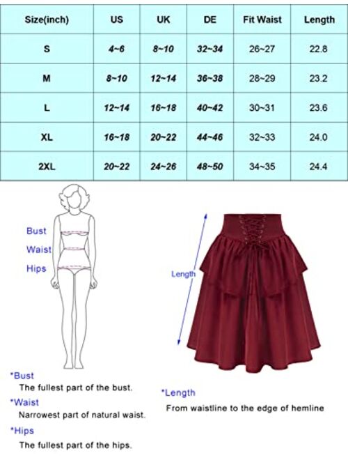 Scarlet Darkness Tiered Ruffle Skirts for Women Medieval Steampunk Midi Skirt