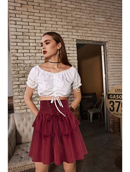 Scarlet Darkness Tiered Ruffle Skirts for Women Medieval Steampunk Midi Skirt