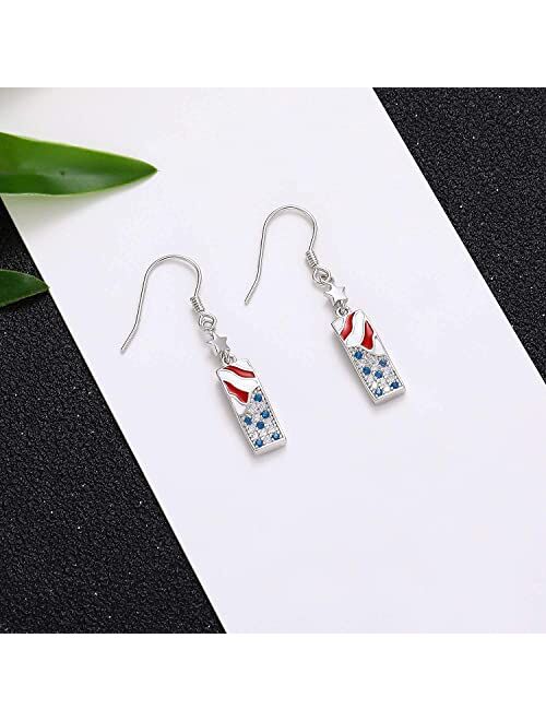 Jzcolor USA Flag Dangle Earrings for Women: 925 Sterling Silver American Patriotic Red White and Blue Star Drop Earrings America Independence Day 4th of July Patriotic Je