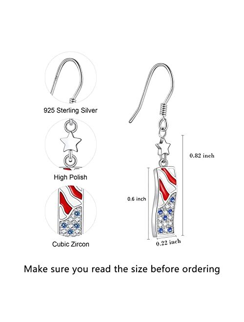 Jzcolor USA Flag Dangle Earrings for Women: 925 Sterling Silver American Patriotic Red White and Blue Star Drop Earrings America Independence Day 4th of July Patriotic Je