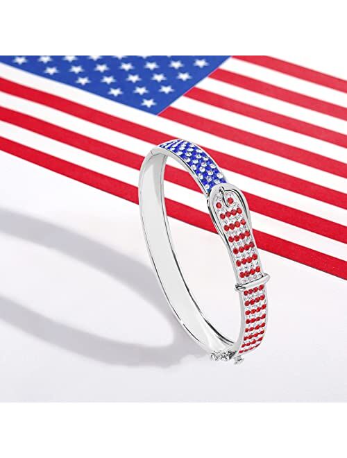 MUYUU American Flag Bracelet, Silver Plated Red White and Blue Bracelet For Women Patriotic Jewelry