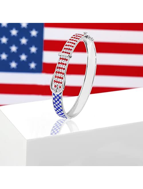 MUYUU American Flag Bracelet, Silver Plated Red White and Blue Bracelet For Women Patriotic Jewelry