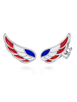 Apotie Silver USA American Flag Earrings - S925 Patriotic Stud Earrings Fourth of July Independence Day Jewelry Gifts for Women Girls