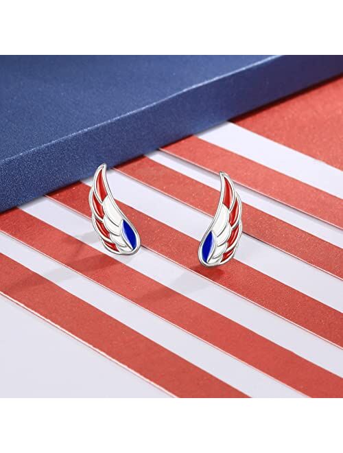 Apotie Silver USA American Flag Earrings - S925 Patriotic Stud Earrings Fourth of July Independence Day Jewelry Gifts for Women Girls