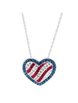 Crystaluxe American Flag Pendant With Swarovski Crystals in Sterling Silver, 18"