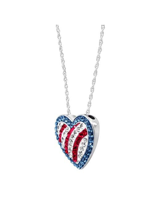 Crystaluxe American Flag Pendant With Swarovski Crystals in Sterling Silver, 18"