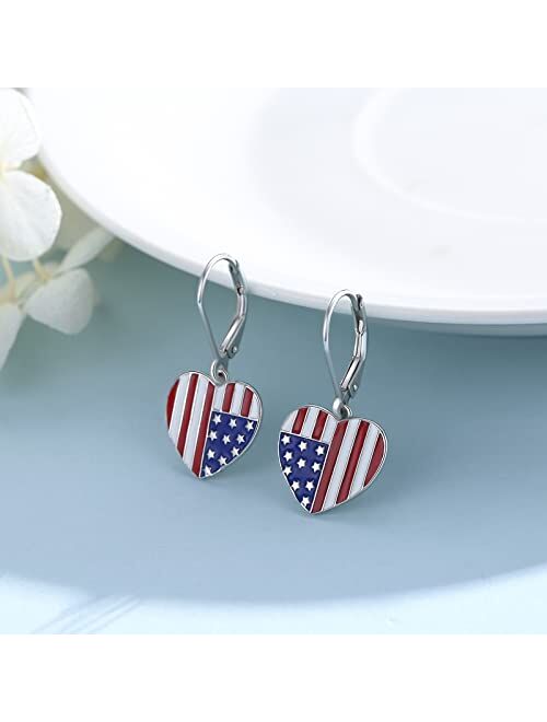 Justkidstoy American Flag Earrings for Women 925 Sterling Silver Patriotic Independence Day Drop Dangle Earrings American flag Jewelry Gifts