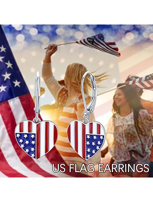 Justkidstoy American Flag Earrings for Women 925 Sterling Silver Patriotic Independence Day Drop Dangle Earrings American flag Jewelry Gifts