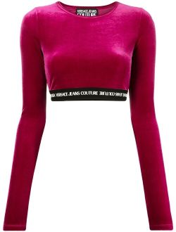 Jeans Couture logo-waistband cropped velvet top