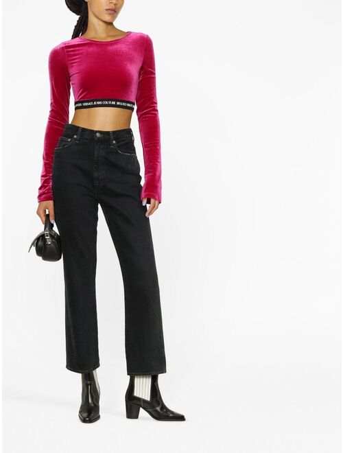 Versace Jeans Couture logo-waistband cropped velvet top