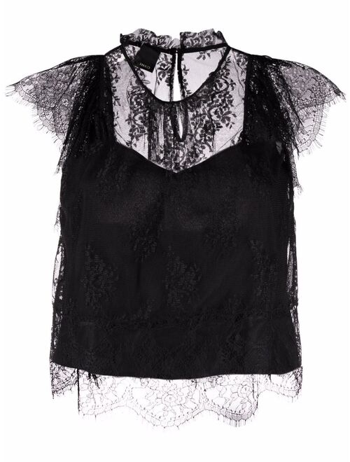PINKO cap sleeve floral lace blouse