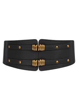 Women Vintage Stretchy Wide Belt Leather High Waist Belts for Dresses