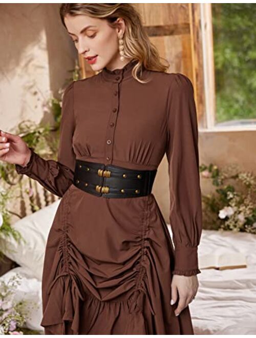 Scarlet Darkness Women Vintage Stretchy Wide Belt Leather High Waist Belts for Dresses