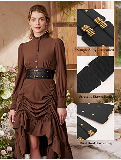 Scarlet Darkness Women Vintage Stretchy Wide Belt Leather High Waist Belts for Dresses