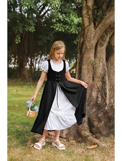 Girls Renaissance Dress Medieval Princess Child Dress Up Costume Two Piece Set 6-12Y
