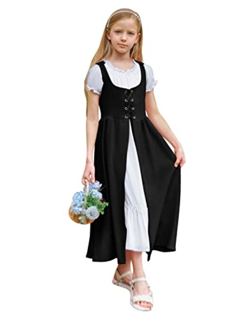 Scarlet Darkness Girls Renaissance Dress Medieval Princess Child Dress Up Costume Two Piece Set 6-12Y