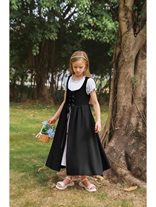 Scarlet Darkness Girls Renaissance Dress Medieval Princess Child Dress Up Costume Two Piece Set 6-12Y