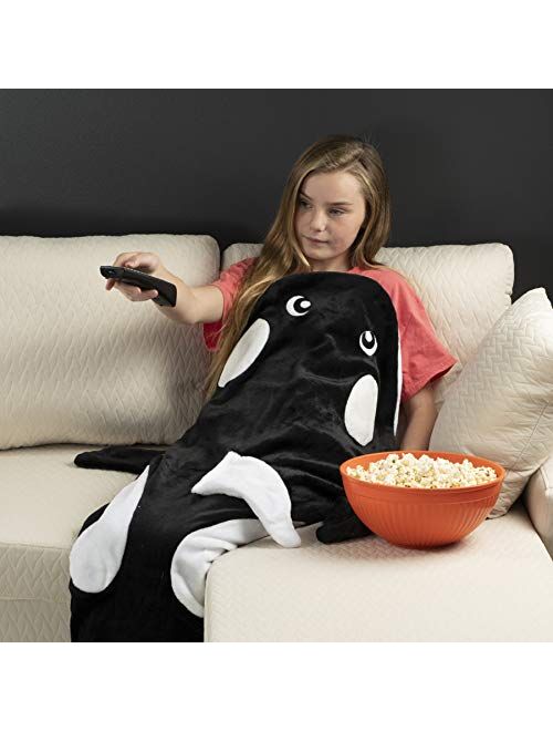 Cozysnugz Cozy Whale Blanket for Kids Pocket Style Kids Tail Blanket Made of Extra-Soft & Durable Fabric | Orca Design | Warm & Comfortable, Sleep Sacks for Movie Night, 