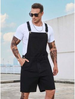 Extended Sizes Men Solid Denim Overall Romper Without Tee
