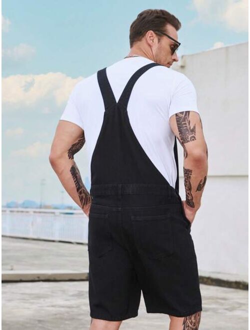 Shein Extended Sizes Men Solid Denim Overall Romper Without Tee