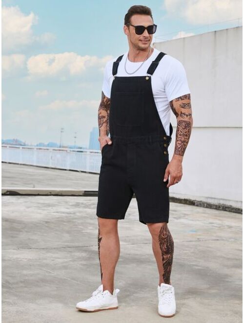 Shein Extended Sizes Men Solid Denim Overall Romper Without Tee