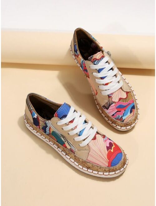 JessyWell Shoes Color Block Zipper Decor Lace-up Front Skate Shoes