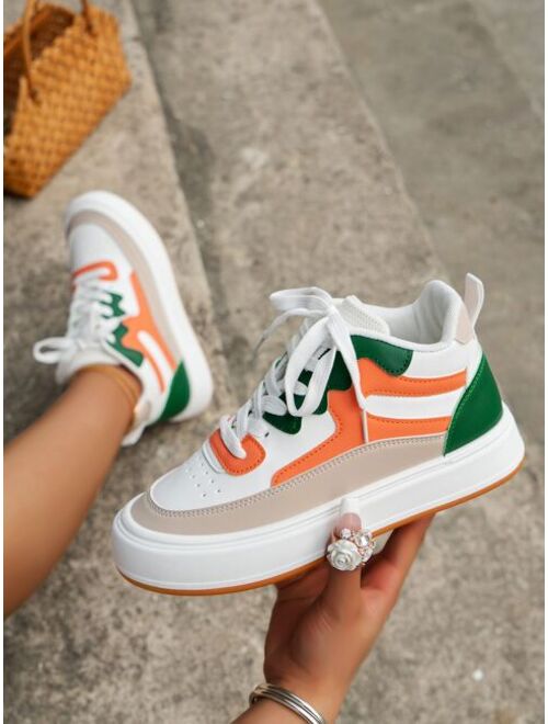 Liyuyu Shoes Sporty Skate Shoes For Women, Colorblock High-top Lace-up Front Sneakers