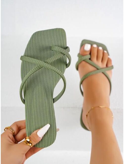 Planare Shoes Fashionable Outdoors Thong Sandals for Women, Criss Cross Plain Polyester Toe Post Flat Sandals