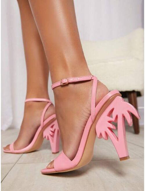 Shein Faux Leather Palm Tree Heeled Sandals