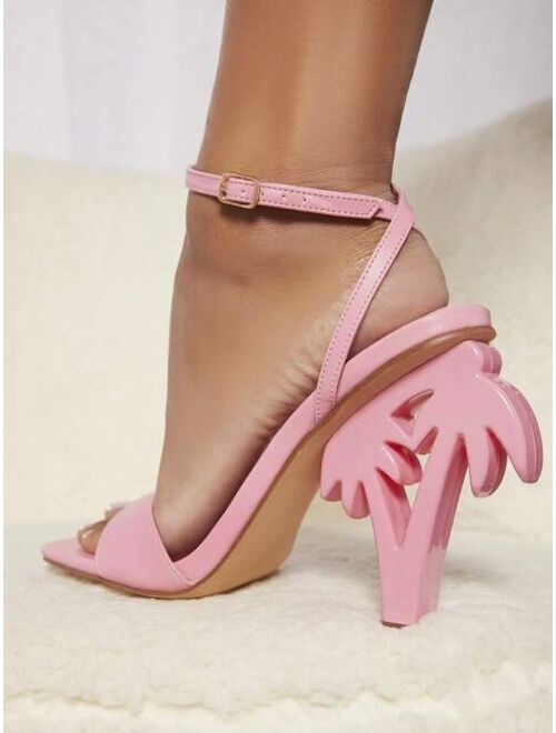 Shein Faux Leather Palm Tree Heeled Sandals