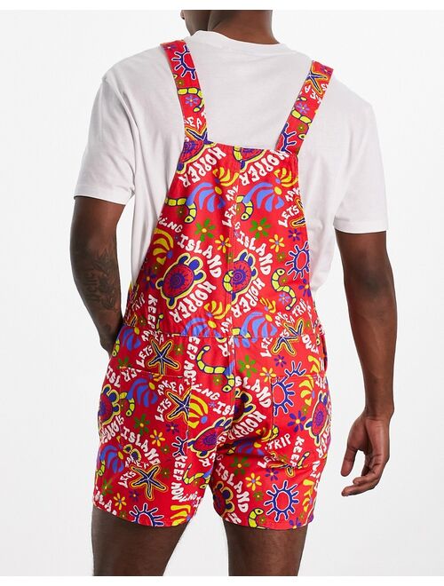 ASOS DESIGN overalls in shorter length with all over print