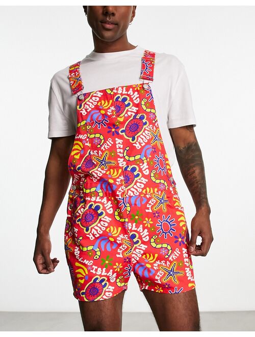 ASOS DESIGN overalls in shorter length with all over print