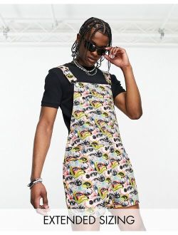 overalls in short length with all over eyes print