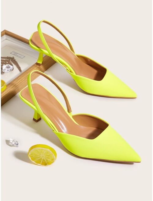 Meipinfang Neon Green Point Toe Slingback Pumps