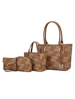 MKF Shoulder Bags for Women Small Tote Handbag Crossbody bag & Wristlet Purse Top Handle PU Leather 4-pcs Set Pocketbook