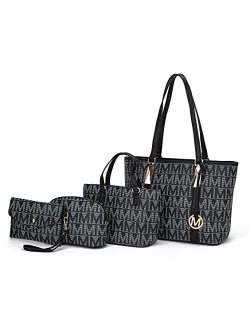 MKF Shoulder Bags for Women Small Tote Handbag Crossbody bag & Wristlet Purse Top Handle PU Leather 4-pcs Set Pocketbook