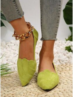 Jingxing Shoes Fashion Green Flats For Women, Minimalist Point Toe Faux Suede Flat Loafers