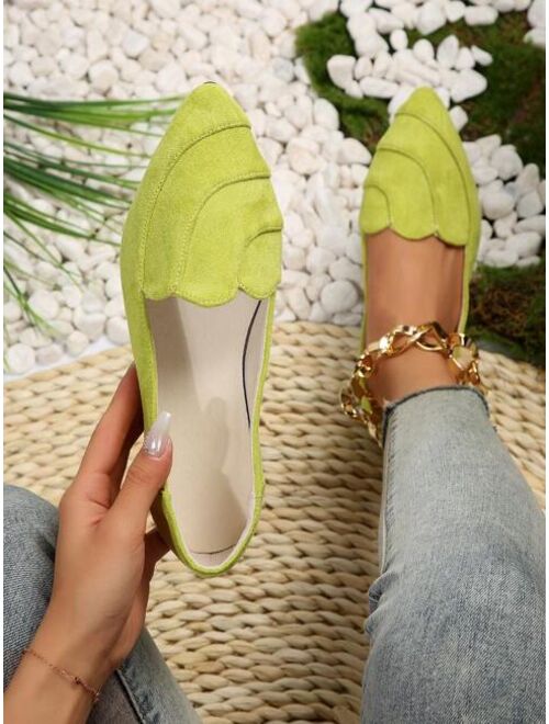 Jingxing Shoes Fashion Green Flats For Women, Minimalist Point Toe Faux Suede Flat Loafers