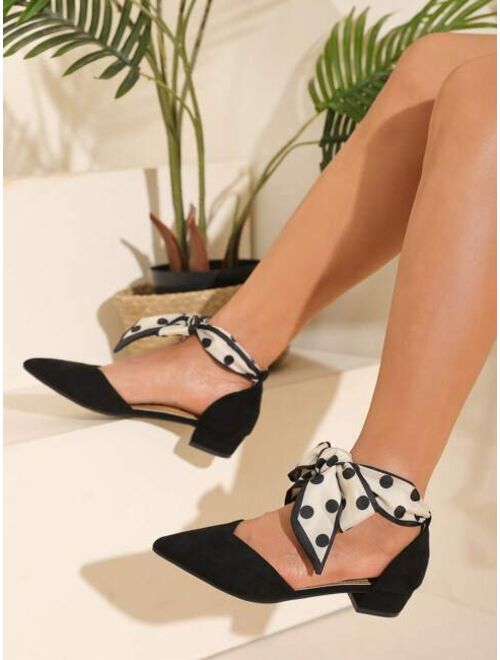 Xcbfb Women Bow Decor Ankle Strap Flats, Faux Suede Point Toe Elegant Flats