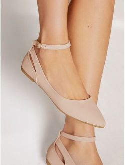 Pointy Toe Cut Out Detail Ankle Strap Flats